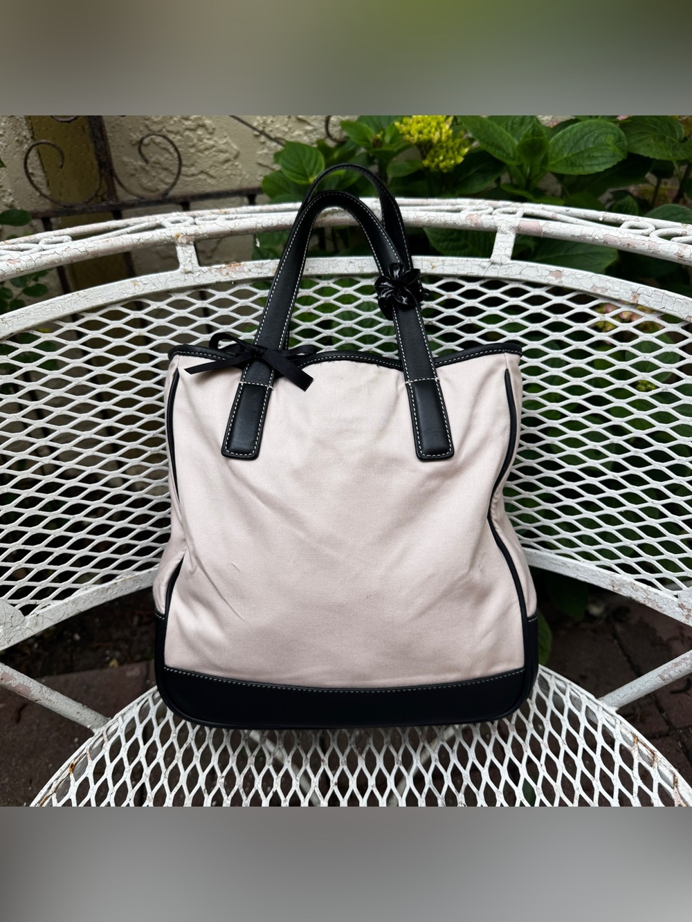 Y2K Baby Pink Canvas & Black Leather Coach Bag